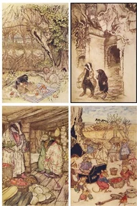 Wind and Willows Prints by Arthur Rackham Set of Four A4 Size Vintage Pictures - Picture 1 of 5