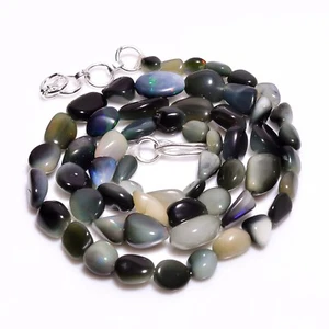 Natural Black Ethiopian Opal Gemstone Smooth Beads 5X4 11X7 mm Necklace 17-18" - Picture 1 of 3