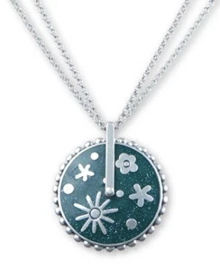 $39 Lucky Brand silver tone flower inlay double chain pendant necklace 30" A 18 - Picture 1 of 6