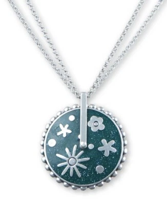 $39 Lucky Brand Tono Plata Flor Incrustación Doble Cadena Colgante Collar 30" A 18 Foto 1 de 4