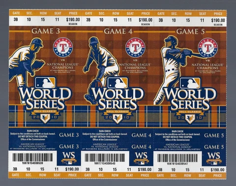 CLINCHER GAME #5 WORLD SERIES 2010 FULL BASEBALL TICKET SHEET GIANTS @ RANGERS Cover
