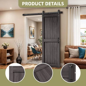 30x84ft Single Sliding Barn Door Composite Wood PVC Coated Panel w/ Hardware Kit - Picture 1 of 11