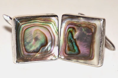 1960's Vintage ARTISAN RS Abalone Shell TAXCO Sterling Silver Cufflinks MEXICO - Image 1 of 4
