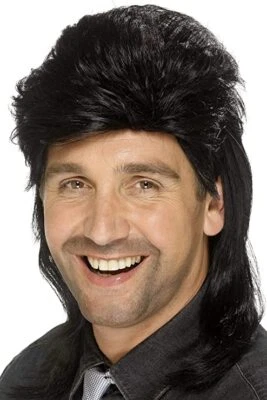Smiffys Mens Retro Mullet Wig Costume Hair Black - Image 1 of 3
