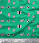 Soimoi Green Cotton Poplin Fabric Dot & Gift Box Party Fabric Prints-QPI