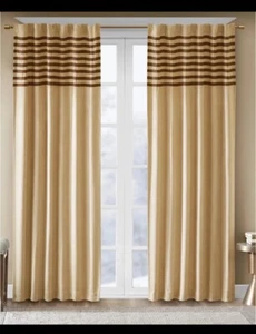 Madison Park Dune Microsuede Stripe Window Panel PAIR - 84x42in Beige / Brown - Picture 1 of 2