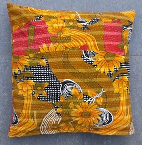 24" Red Kantha Indian Cushion Pillow Throw Cover Ethnic Embroidery Indian Art - Picture 1 of 4