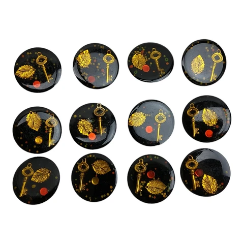 Vintage Lucite Junque Buttons Key Leaf Design Under Plastic Set of 12 Cover