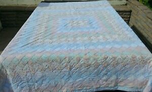 HUGE handmade patchwork floral Quilt bedspread super King 90 x 100" pinks blues