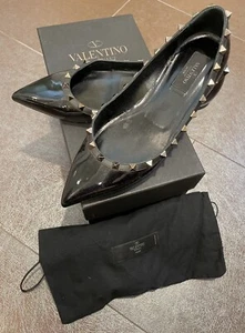 Authentic Valentino Garavani Black Noir Rockstud ballerina leather Flats EU 38.5 - Picture 1 of 22