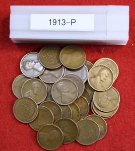 Rollo de 50 monedas de centavo Lincoln Wheat 1913-P circulado - Imagen 1 de 4