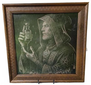 Fantasy Zauberer gerahmt 14,5" Lasergravur Keramik in Altholzrahmen Kunst  - Bild 1 von 5