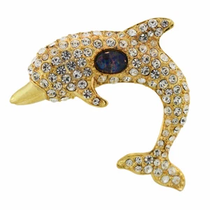 Black Triplet Opal Dolphin Brooch/ Pin 18K Yellow GP - Picture 1 of 2