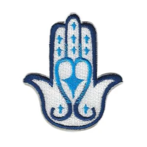 HAMSA HAND IRON ON PATCH 2.25" Blue White Fatima Embriodered Applique NEW - Picture 1 of 2