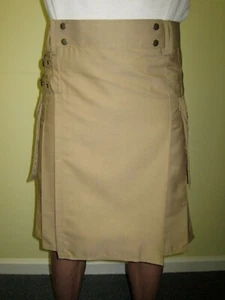 NUOVO kilt kaki - marrone UTILITY CARGO MODERN vita taglie 30 - 52  - Foto 1 di 6
