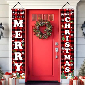 Christmas Decorations Outdoor Yard Front Porch Sign Set, Red Black Buffalo Plaid - Picture 1 of 12