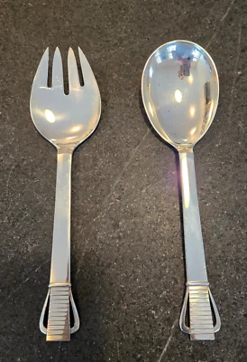 Conjunto de servir salada Georg Jensen prata extra grande 10 polegadas - paralelo/alívio - Imagem 1 de 3