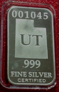 Barra de arte estatal de Utah federada como nueva 1 oz Troy Plata fina .999 con estuche - Imagen 1 de 3