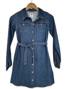 LEVI'S Western Shirt Dress Big Girls 7-16 Sz M Dark Wash Denim Organic Cotton - Picture 1 of 17
