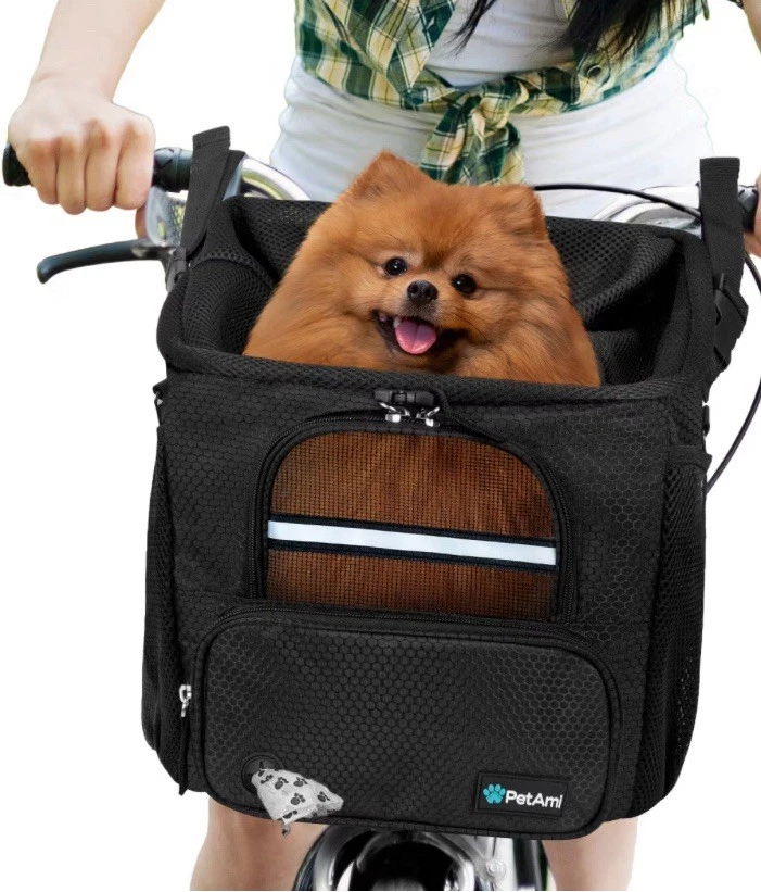 Dog Bike Basket Carrier for Handlebar Pet Bicycle Bag Puppy Cat Soft Safety Mesh - Image 1 of 4
