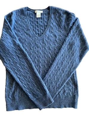 Tweeds cashmere sweater blue v-neck cable preppy classic cozy ladies - Image 1 of 4
