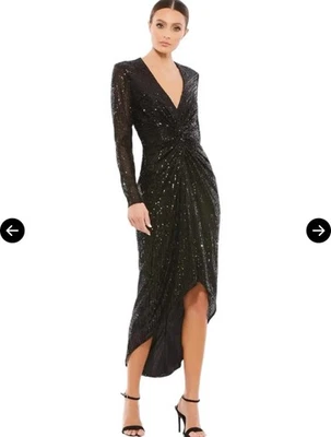 Mac Duggal 14 Black Sequin Front Twist High Low Midi Dress 26549 NWT - Image 1 of 4