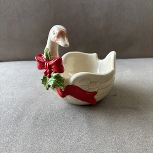 De Colección Fitz & Floyd Japón Navidad Ganso Pájaro Cinta Cuenco Maceta Candelabro - Imagen 1 de 5