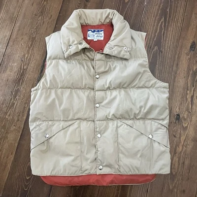 Vintage 70s Down Wind Insulated DOWN VEST PUFFER Khaki Burnt Orange Mens Medium - Image 1 of 4