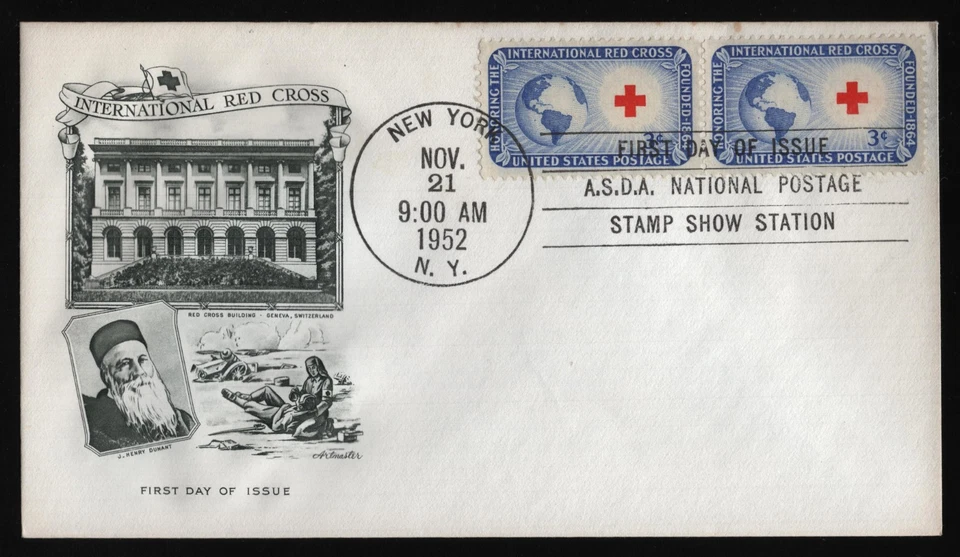 #1016 3c Int'l Red Cross-Pair, Artmaster-Show Cancel **ANY 5=FREE SHIPPING** - Image 1 of 1