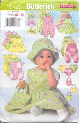 Uncut Butterick Sewing Pattern # 5326 Infants Dress Jumper Jumpsuit Size: NB-S-M - Image 1 of 2