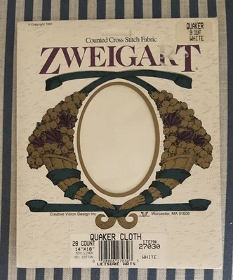 Tela punto de cruz de algodón lino Zweistik 28 unidades tela cuáquera 14"x18" blanca Foto 1 de 4