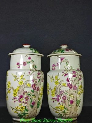 TongZhi Año Marcado Familia Rosa Porcelana Ciruela Flor Tarro Olla Vaso Par Foto 1 de 4
