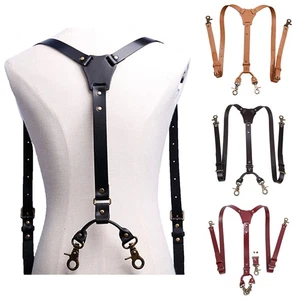 Mens Retro Adjustable Suspenders Y Back Design Suspender w/4 Clips Gift Wedding - Picture 1 of 21