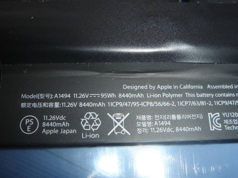 Batteria Originale Apple A1494 Macbook Pro 15 A1398 Retina ME293 ME294 2013 2014 - Immagine 1 di 1