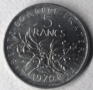 5 Francs 1970 SEMEUSE Nickel Chouette Monnaie Française Achat Unitaire - Imagen 1 de 2