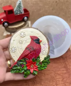 Cardinal bird Christmas ornament silicone mold for Fondant-Resin-handcrafts-wax - Picture 1 of 9