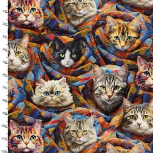 Purrfectly Playful Cats Pourrito 3 Wishes Cotton Fabric 112cm 22963 - Picture 1 of 1