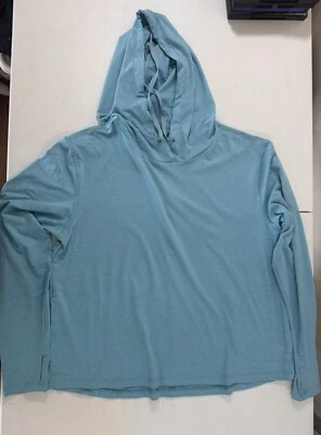 Layer 8 Blue Hooded Large Shirt Long Sleeve Polyester Blend Women's Top - Image 1 of 4