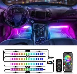 4x DreamColor LED Car Interior Atmosphere Double Strip Lights APP Remote Control - Picture 1 of 8
