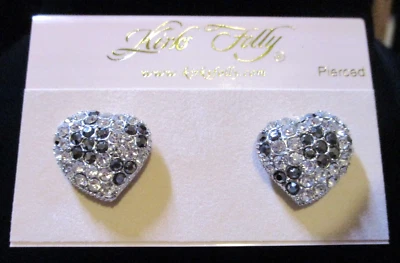 Aretes Kirks Folly pavé corazón cristal en blanco y negro-para orejas perforadas Foto 1 de 2