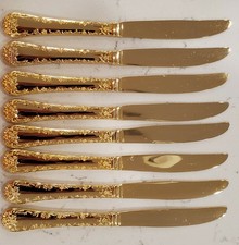 Lot of 8 WM Rogers & Son Plated Flatware Gold Dinner Knives ENCHANTED ROSE