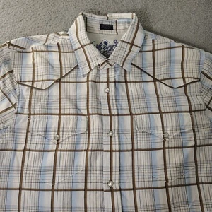 Bullhead Western Style Shirt Mens Medium Multicolor Plaid Pearl Snap Casual - Picture 1 of 11