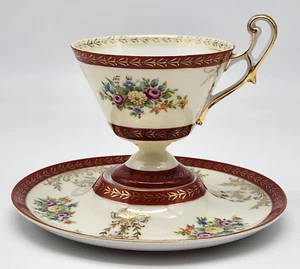 Narumi China Laurel Tree Tea Cup & Pedestal Saucer Duo 1980s Hand Painted Japan - Picture 1 of 14