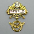 French, Antique Patriotic Brooch. Female, Woman, Soldier. Air Force. Medal. Army