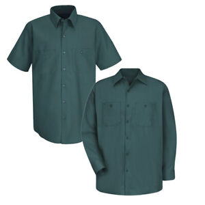 Red Kap Work Shirt 100% Cotton 2 Pocket Men's Durable Industrial Uniform