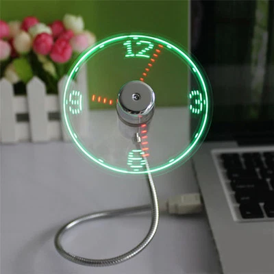 LED Clock Fan Mini USB Powered Cooling Flashing Real Time Display Function - Image 1 of 4