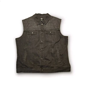 Raro Nuevo con Etiquetas Para Hombres 2XL Negro Denim Motocicleta Club Chaleco con Cuello Doblado y Broches de Presión - Imagen 1 de 5