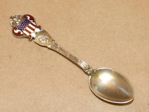 VTG Antique Sterling Silver USA 17 Star Federal Shield Eagle Indian Head Spoon Cover