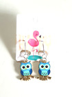 Sweet Blue Enamel Owl 925 Sterling Silver Plated Earrings