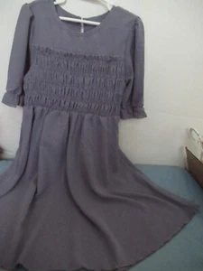 P43 Girls size 10 Purple Button Back Smocked Bodice Short Ruffled Sleeve Dress - Picture 1 of 5